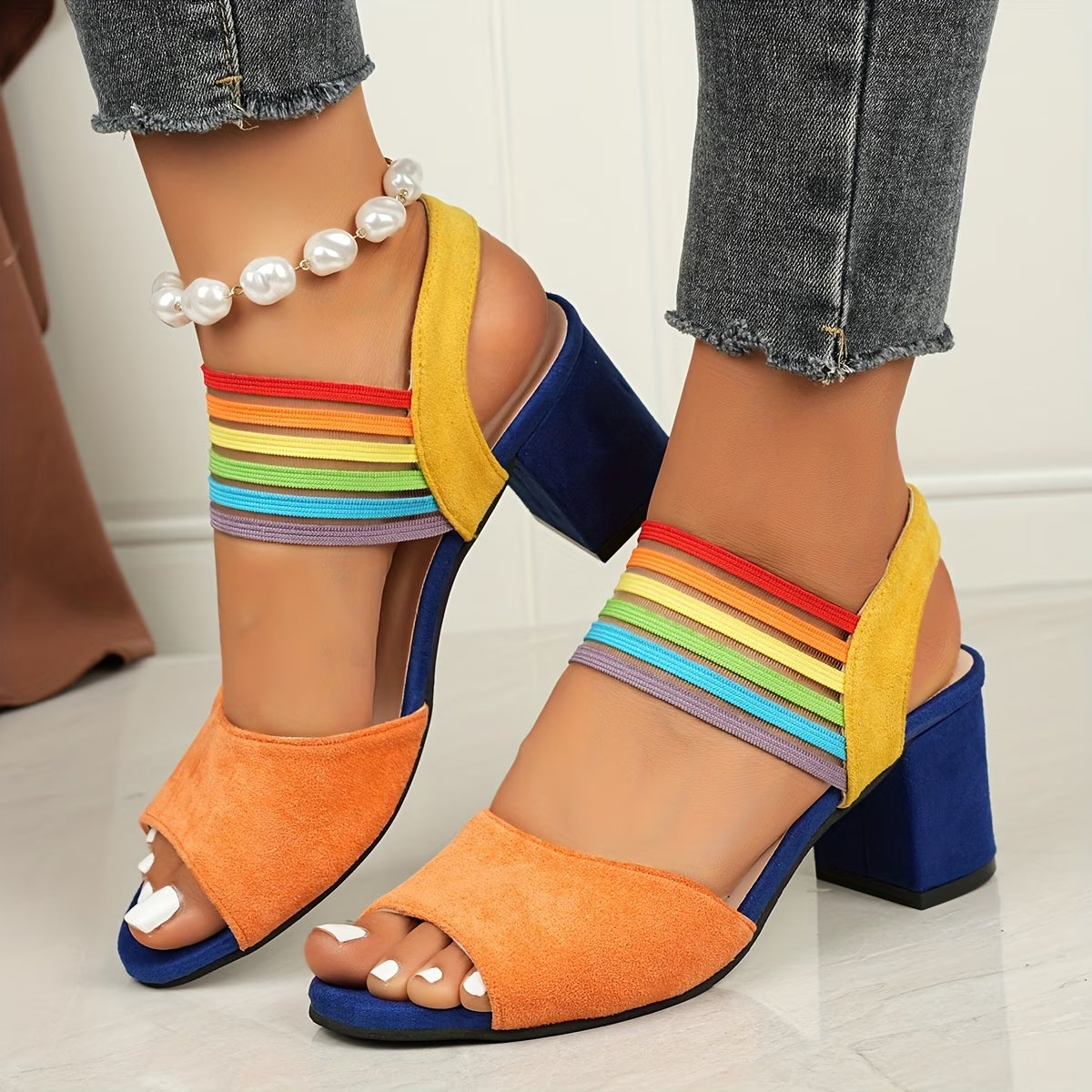 Women's Chic Striped Strappy Block Heel Sandals - Burnt Orange