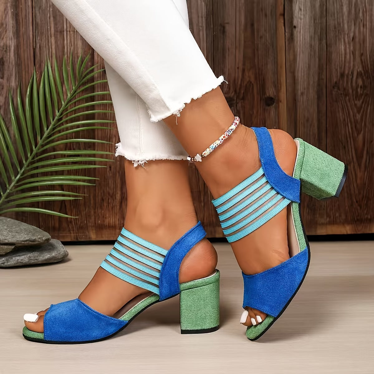 Women's Chic Striped Strappy Block Heel Sandals