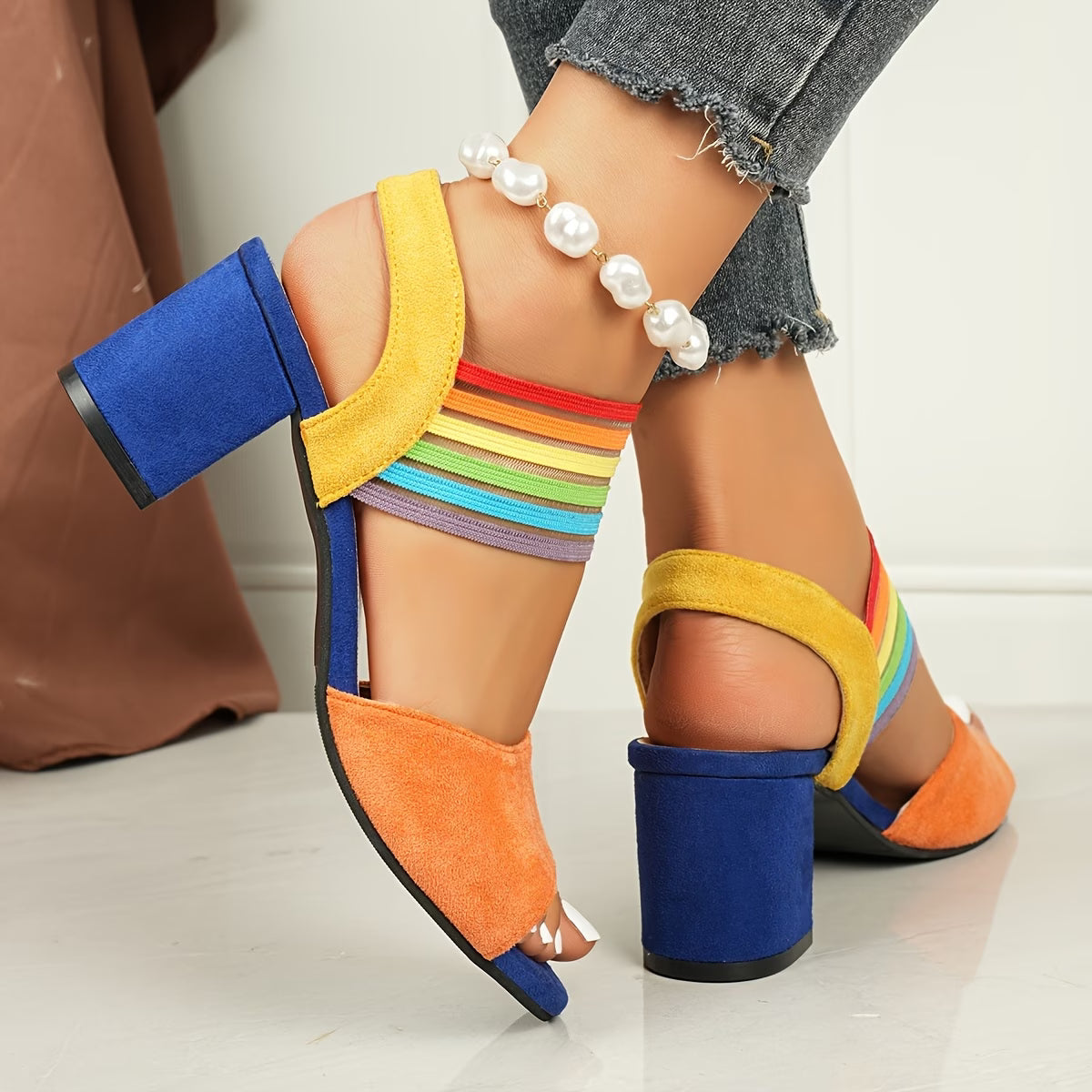 Women's Chic Striped Strappy Block Heel Sandals