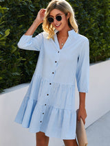 Clementine | Women's Chic Gingham V-Neck Linen Mini Shirt Dress
