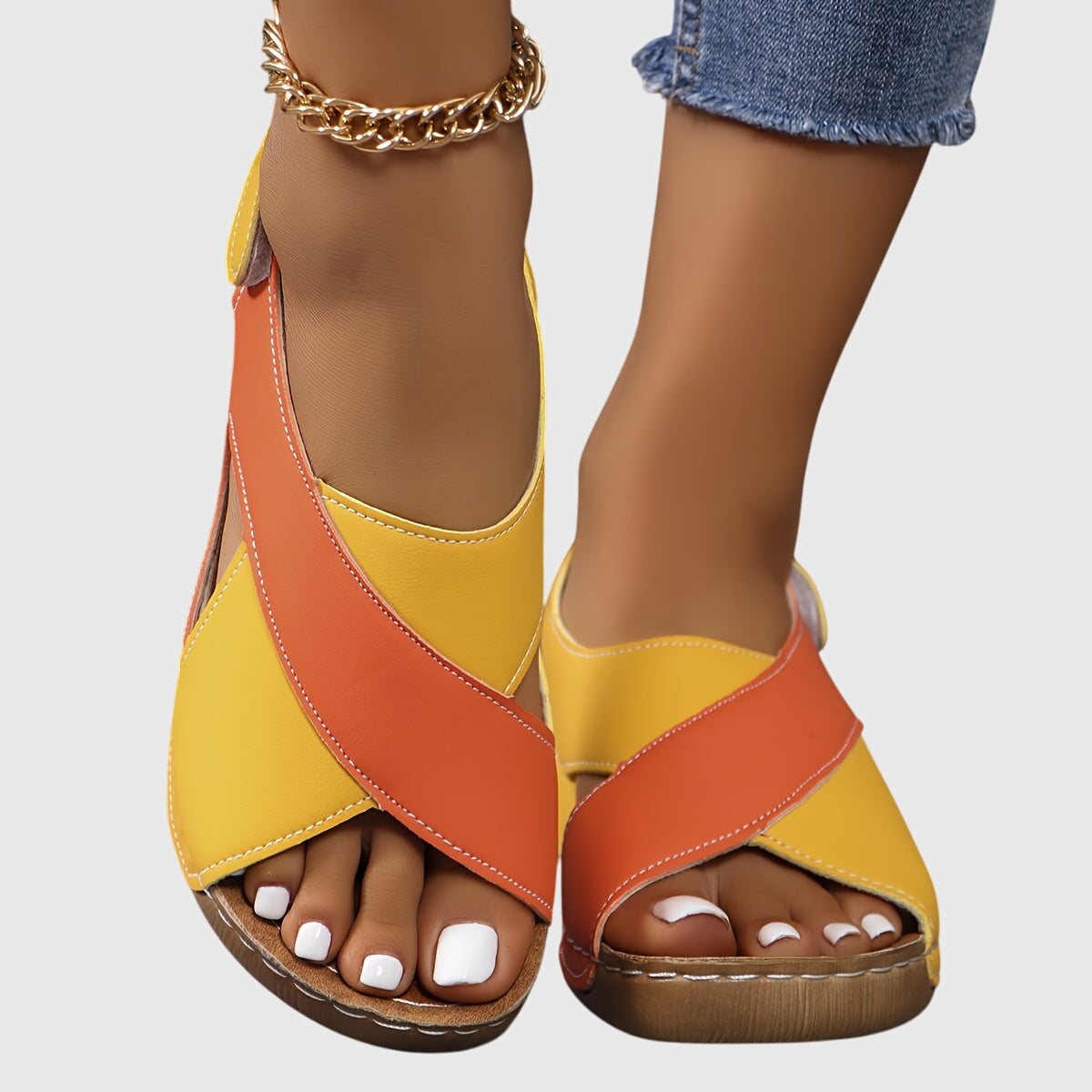 Women's Strappy Orthopaedic Wedge-Heel Sandals - Multi-colour