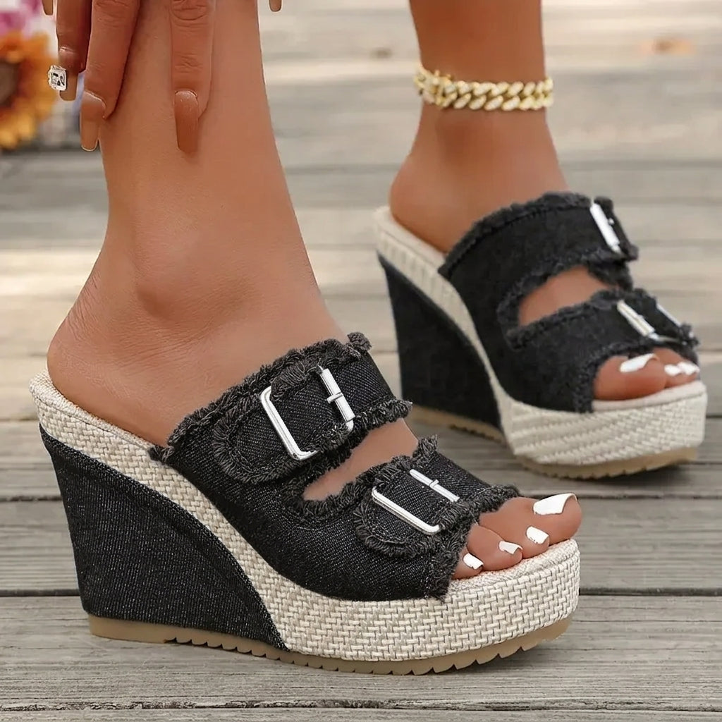 Women's Denim Espadrille Wedge Heel Sandals