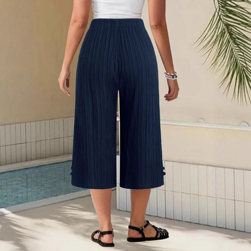 Women's Linen Wide Leg Capri Pants