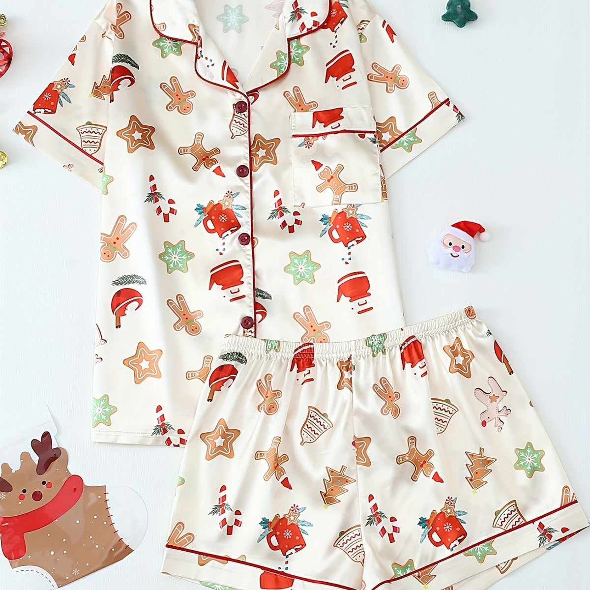 Women's Gingerbread Summer Christmas Pyjamas - Beige