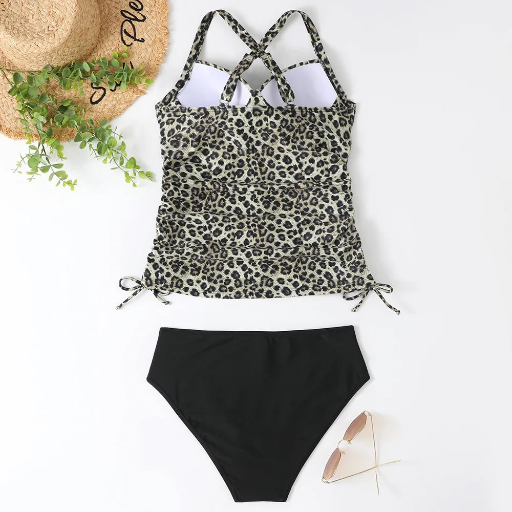 Women's Ruched Halter Tankini Swimsuit