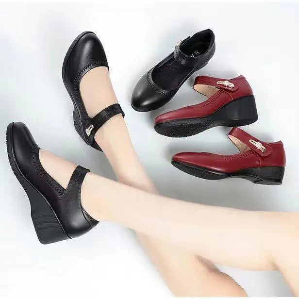 Women's Elegant Heeled Leather Orthopedic Mary Janes