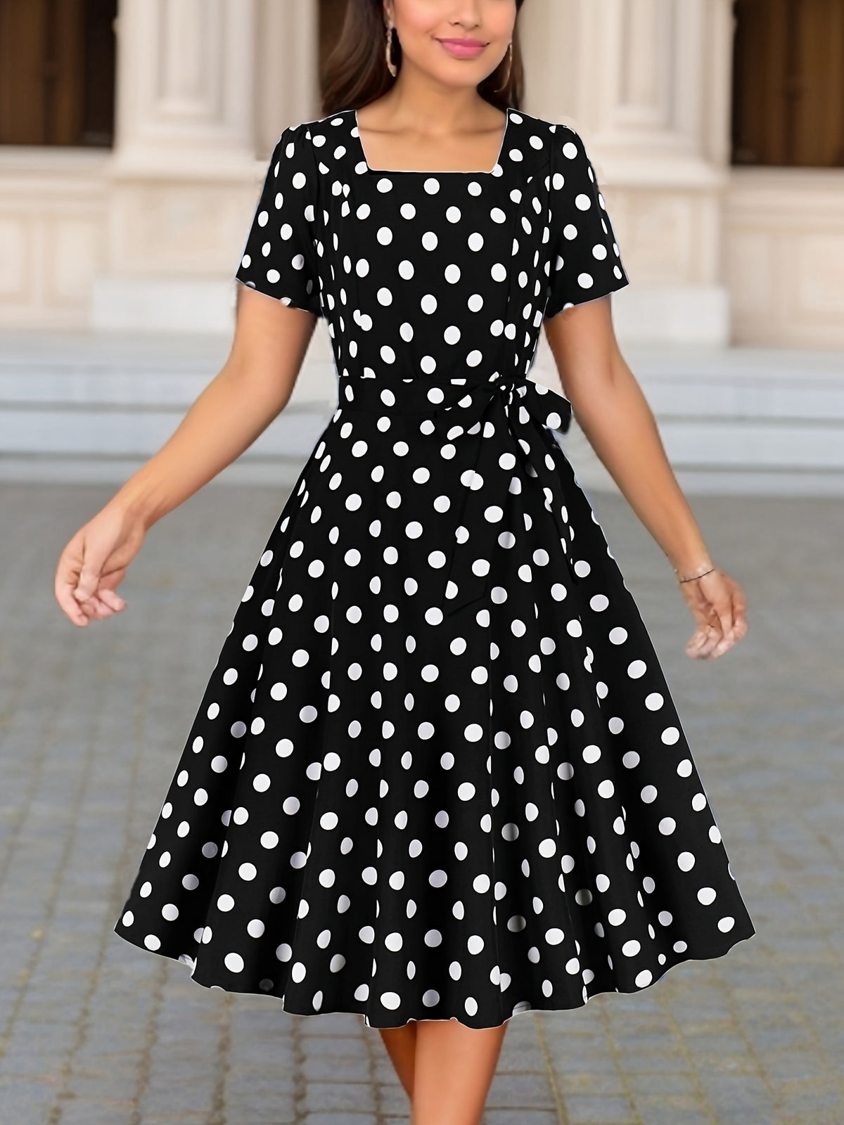 Women's Elegant Polka Dot Midi Dress