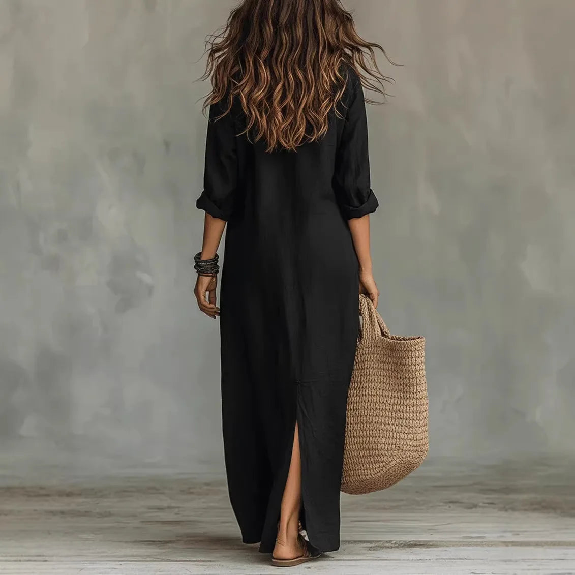 Women's Timeless Linen Maxi Shirt Dress