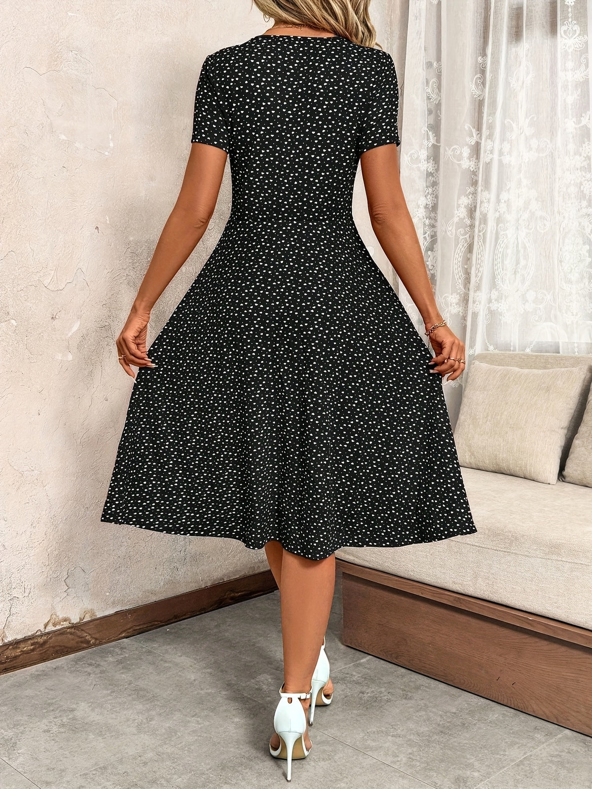 Women's Short Sleeve Polka Dot Dress