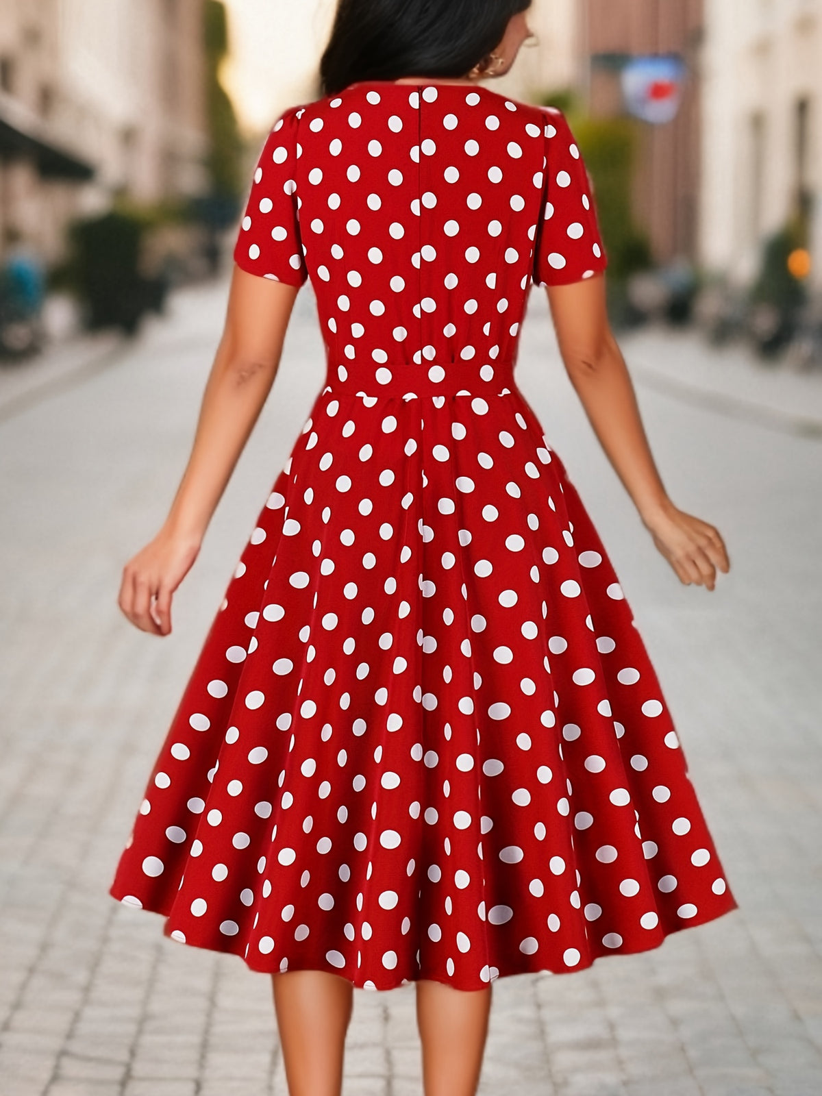 Women's Elegant Polka Dot Midi Dress