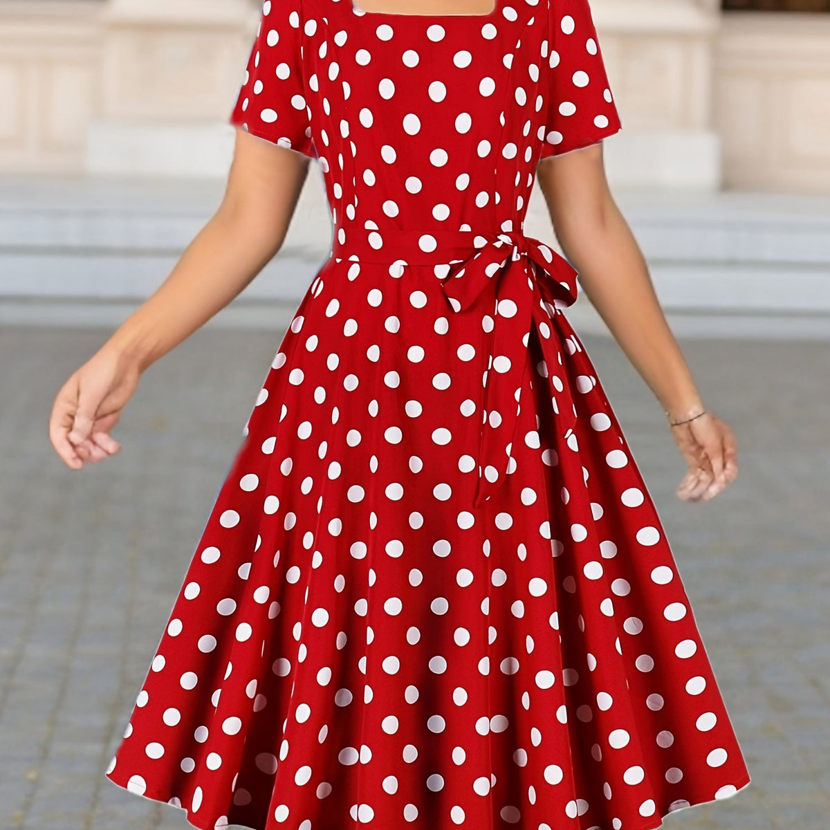 Women's Elegant Polka Dot Midi Dress