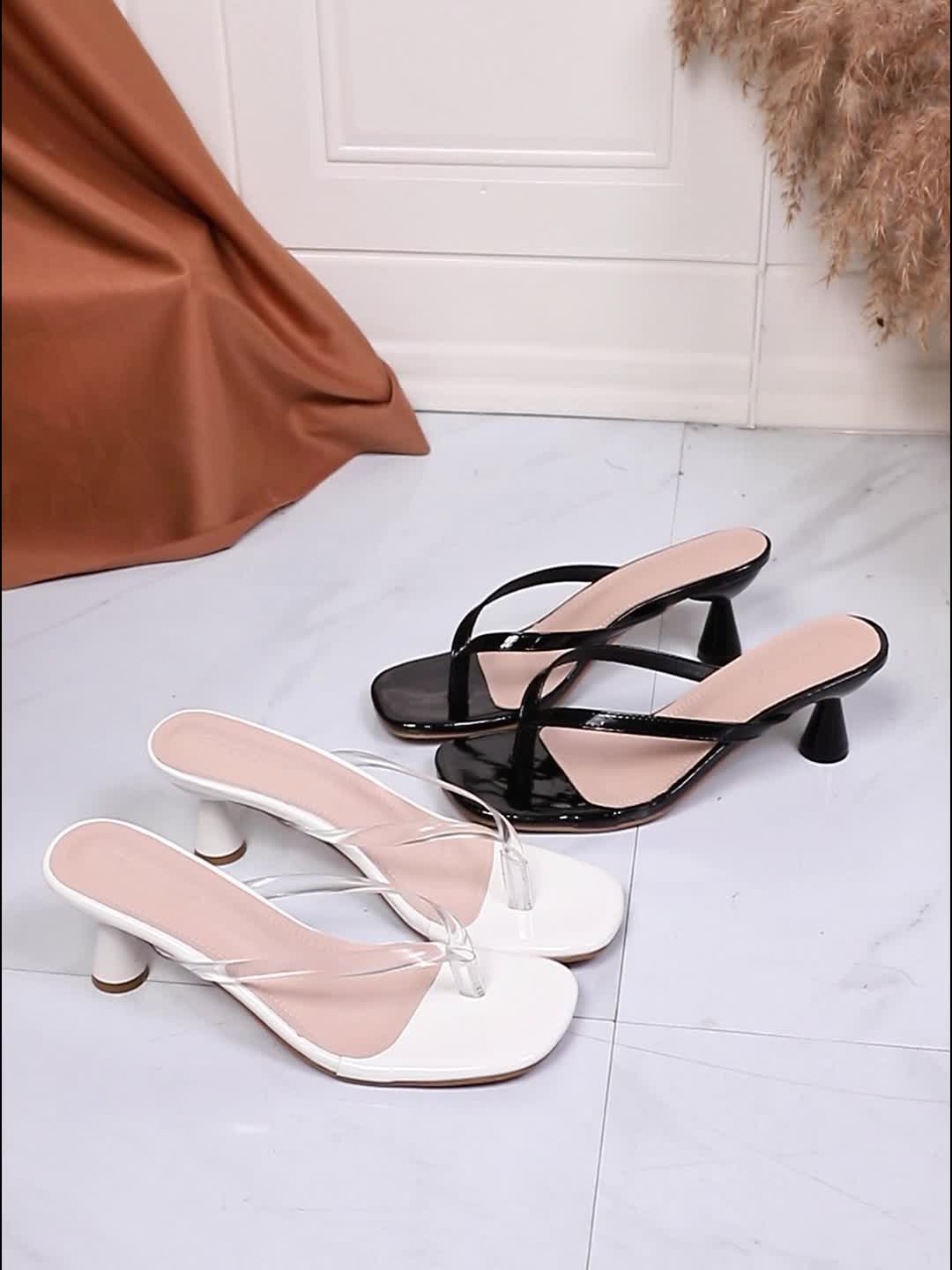 Women's Square Toe Kitten Thong Heels