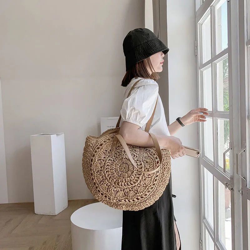 Women's Straw Beach Shoulder Tote Bag