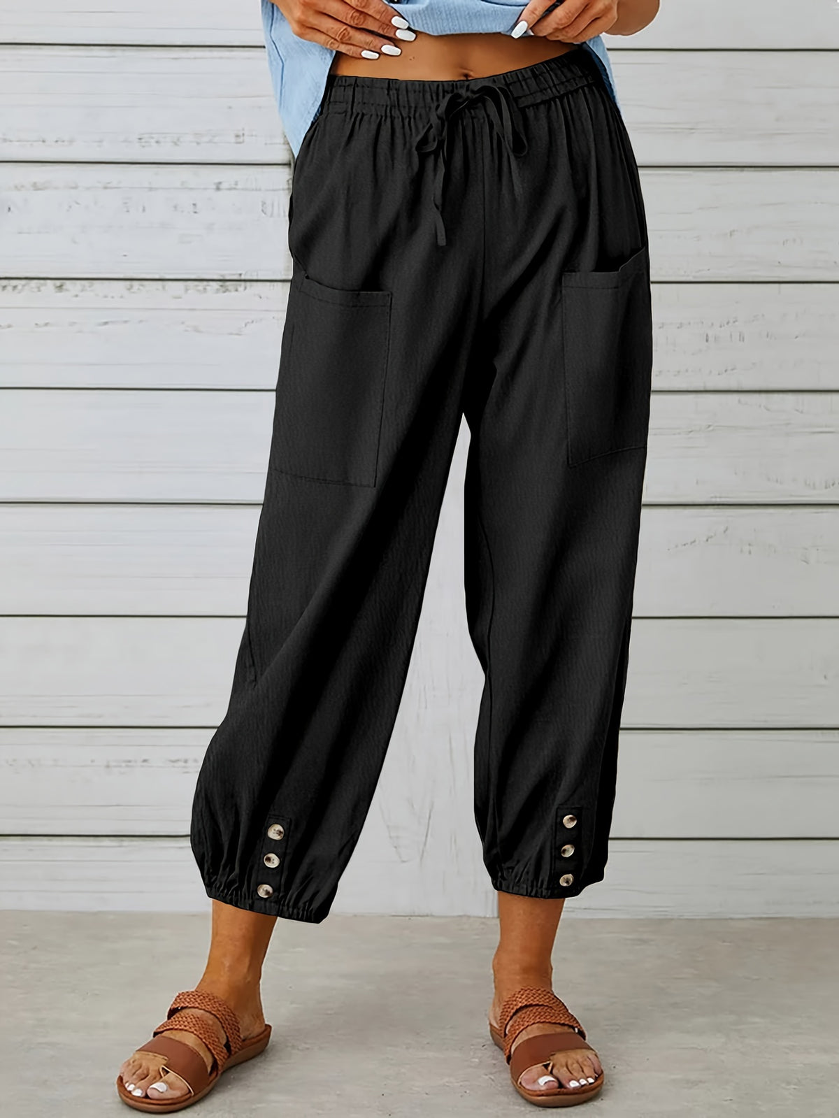 Vivienne | Women's Wide Leg Drawstring Capri Pants