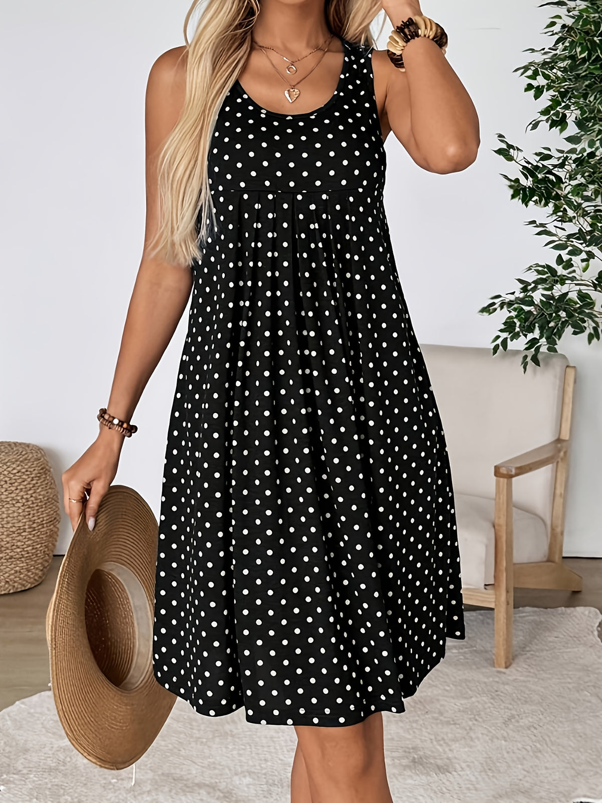 Women's Vintage Polka Dot Midi Dress