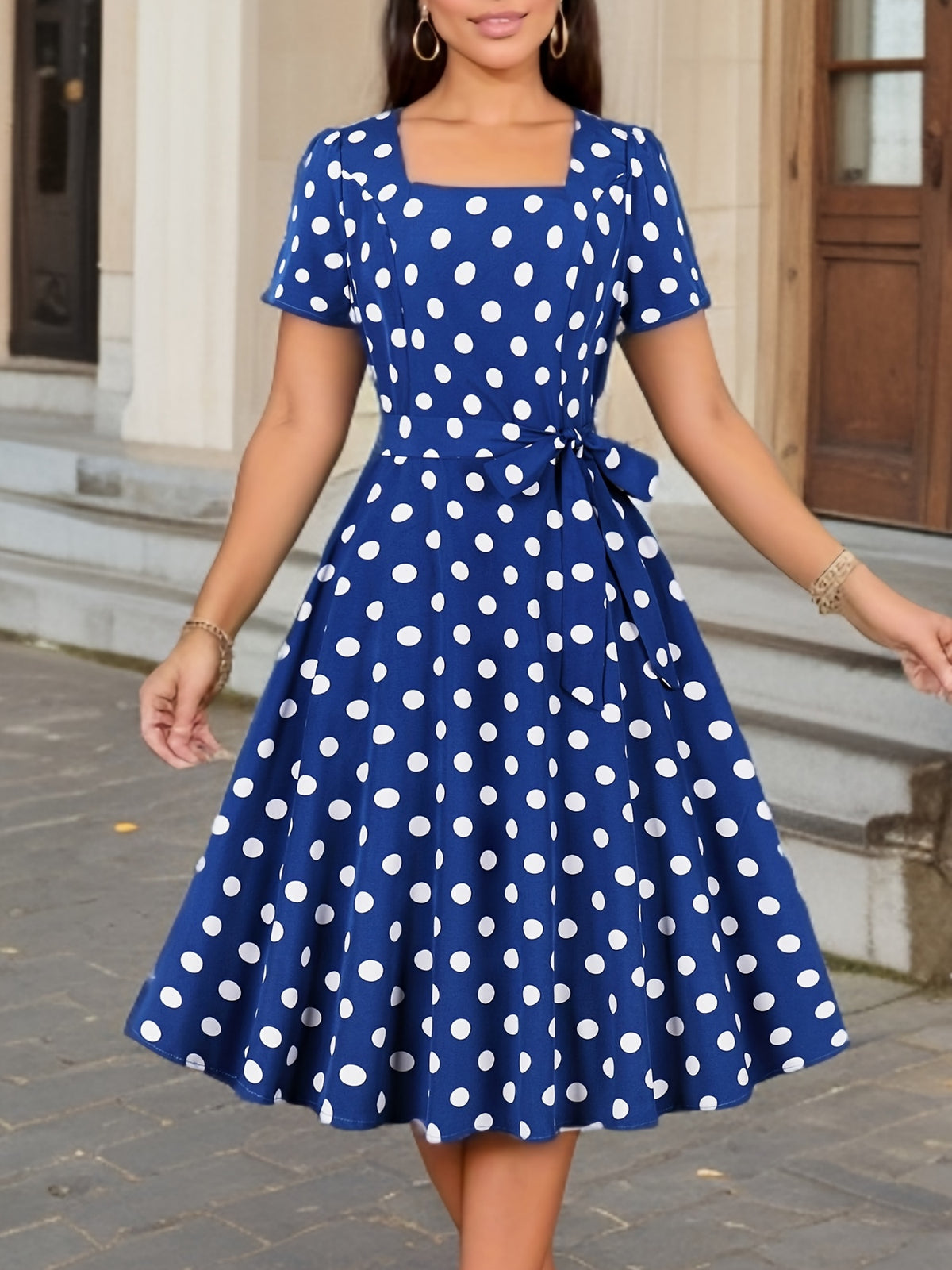 Women's Elegant Polka Dot Midi Dress