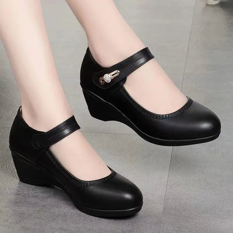Women's Elegant Heeled Leather Orthopedic Mary Janes