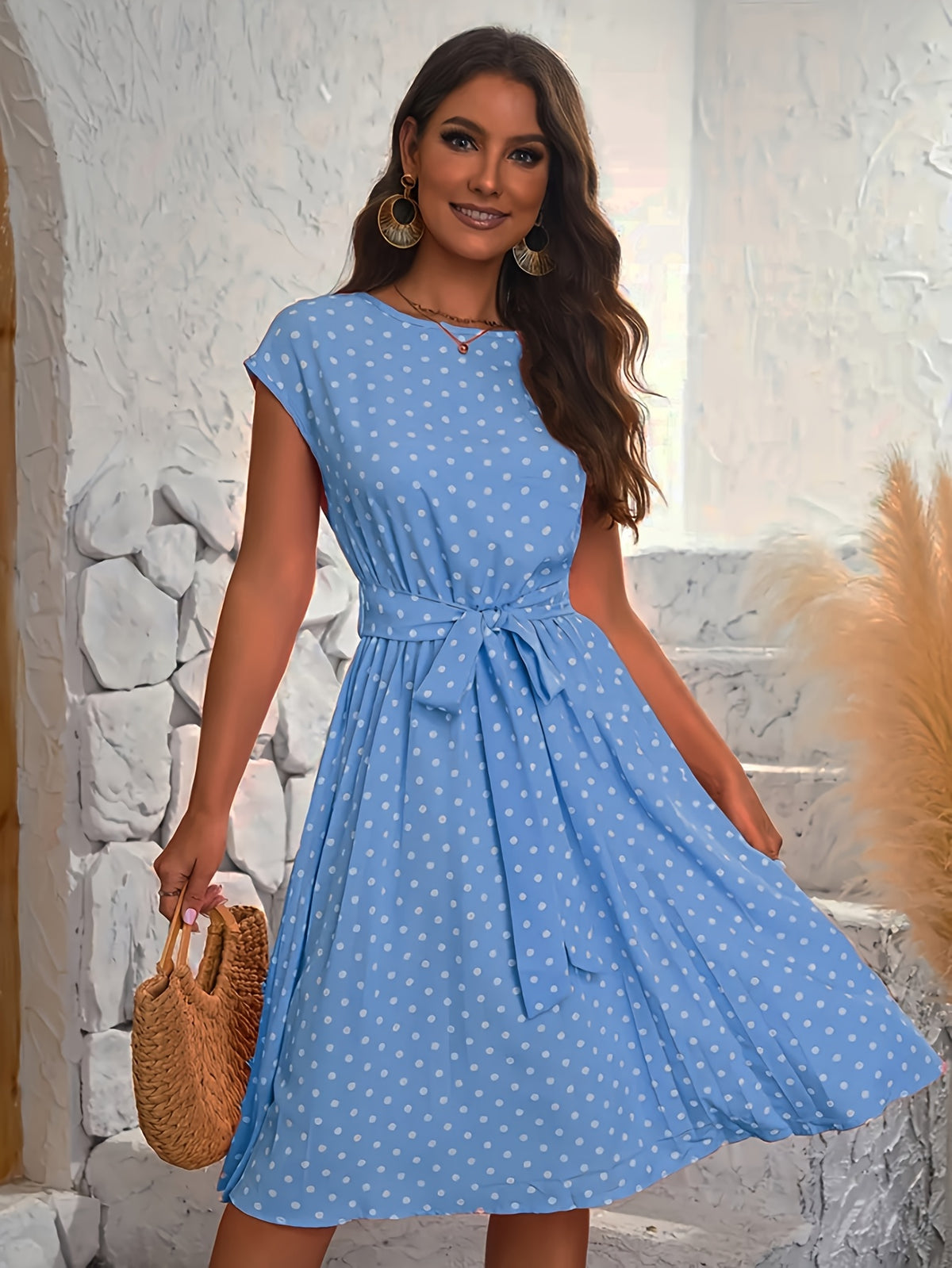 Women's Summer Polka Dot Midi Dress