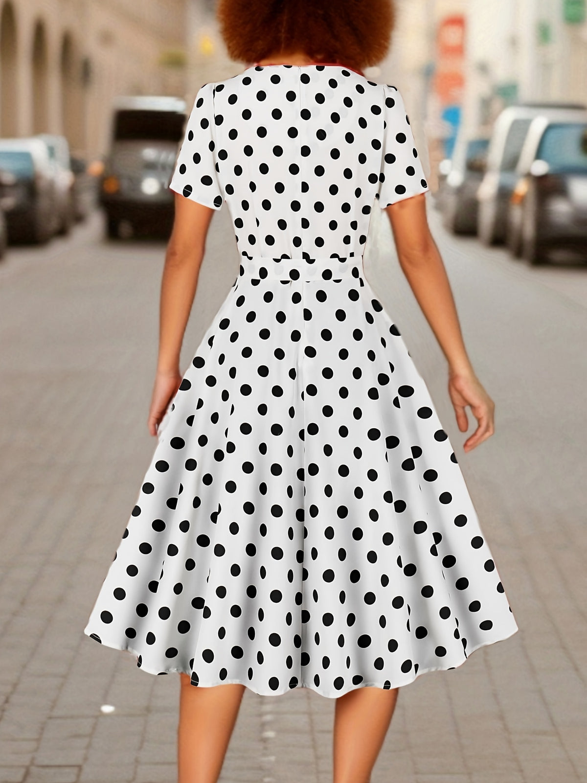 Women's Elegant Polka Dot Midi Dress