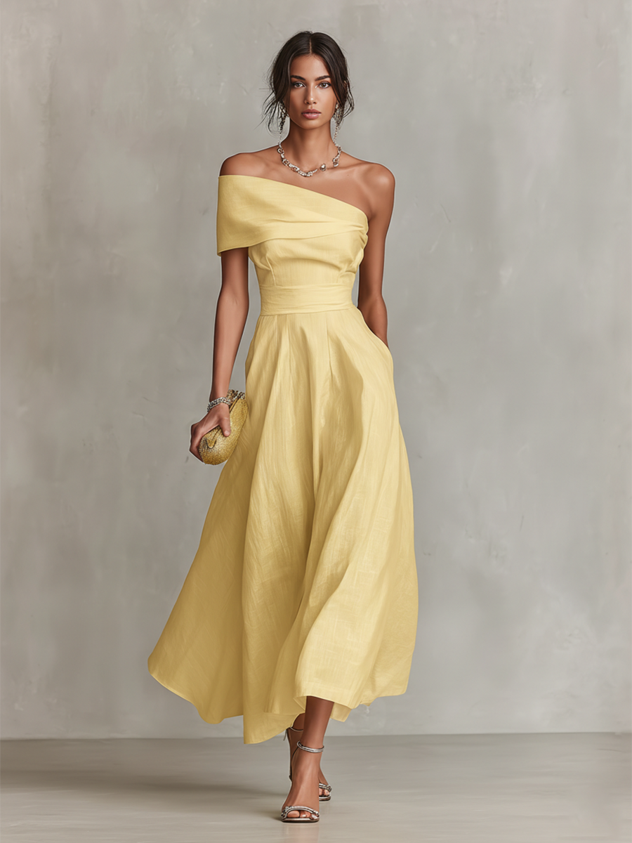 Women's Timeless Midi Linen One-Shoulder Maxi Dress