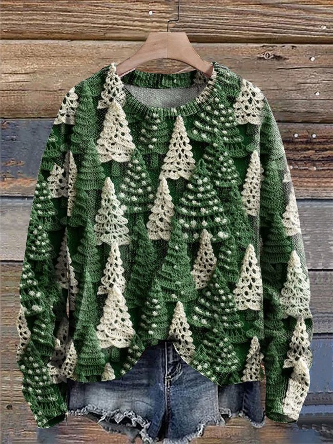 Women's Knit Crew Neck Christmas Sweater - Green