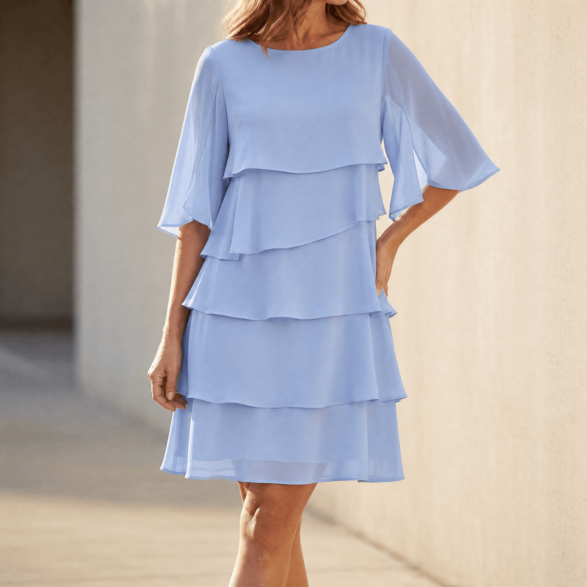 Women's Flutter Sleeve Mini Bridal Guest Dress - Light Blue