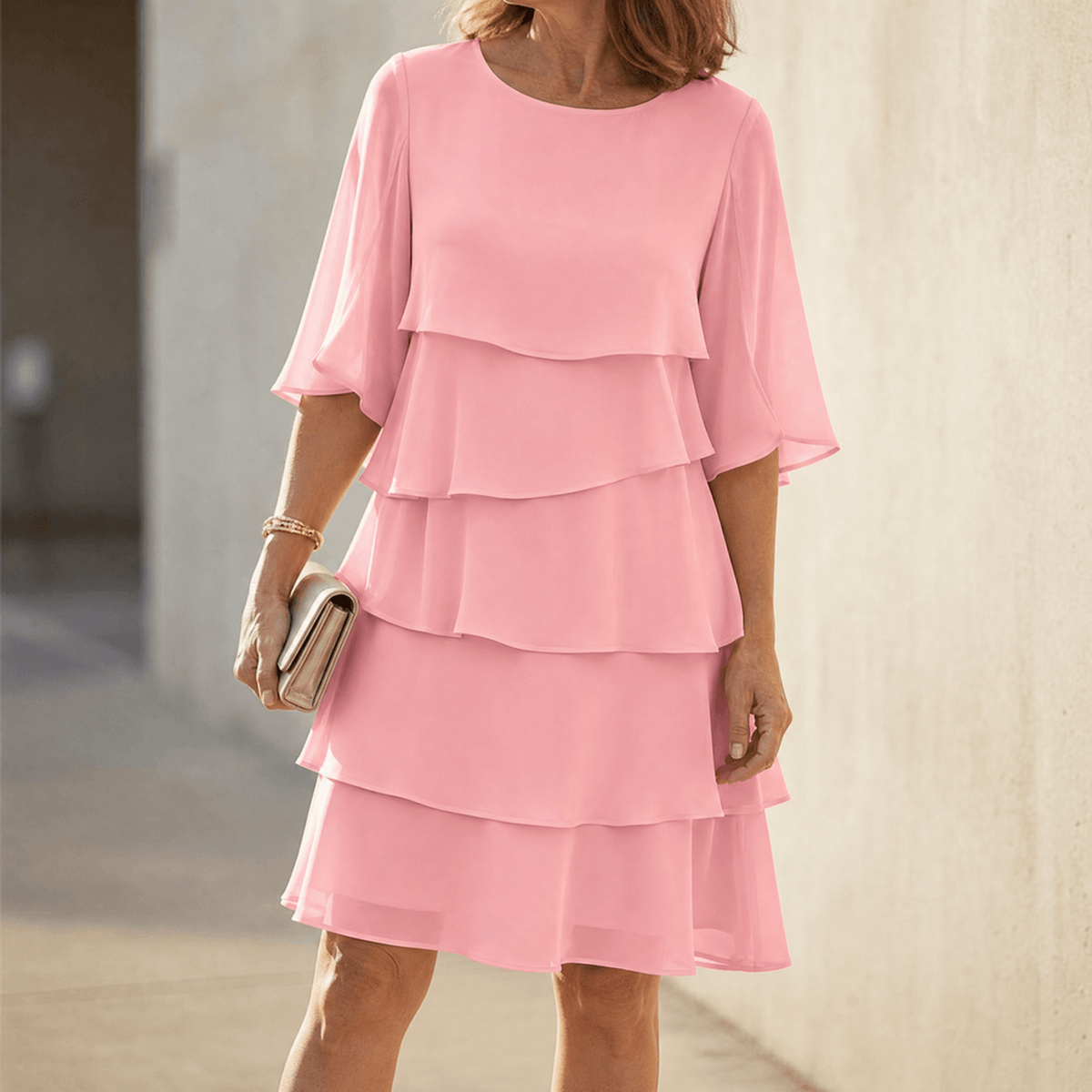 Women's Flutter Sleeve Mini Bridal Guest Dress - Pink
