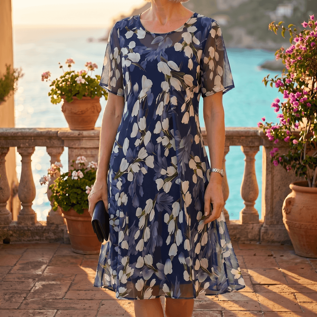 Women's Floral Bridal Guest Midi Dress - Navy Floral