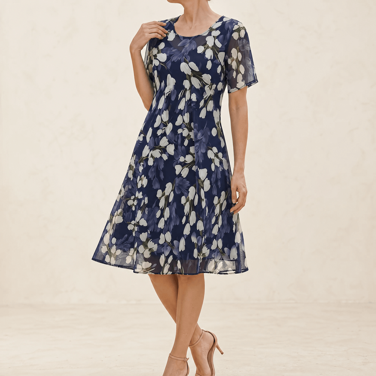 Women's Floral Bridal Guest Midi Dress - Navy Floral