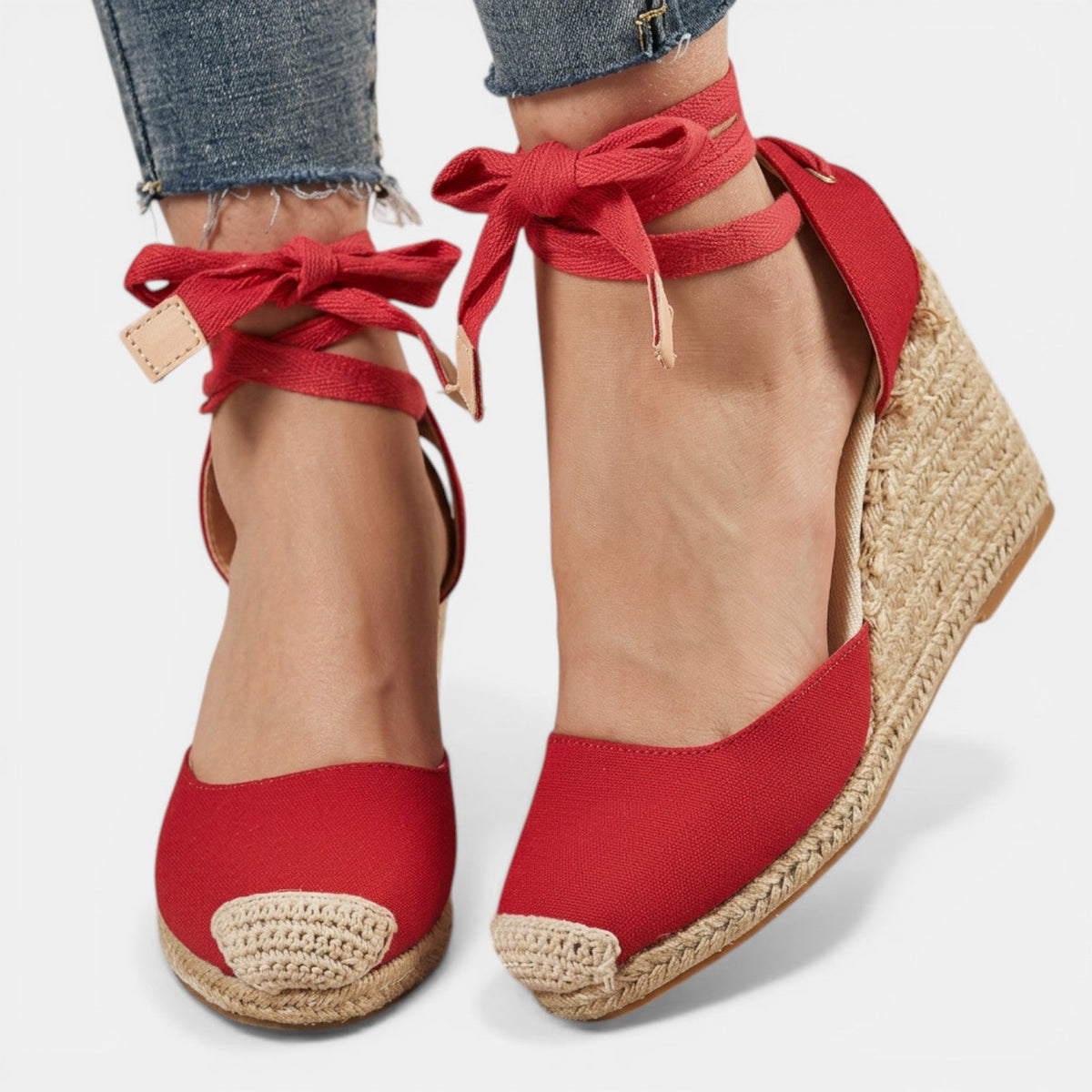 Strappy Closed Toe Ankle-Tie Wedge Heel Sandals