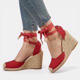 Odessa | Strappy Closed Toe Ankle-Tie Wedge Heel Sandals