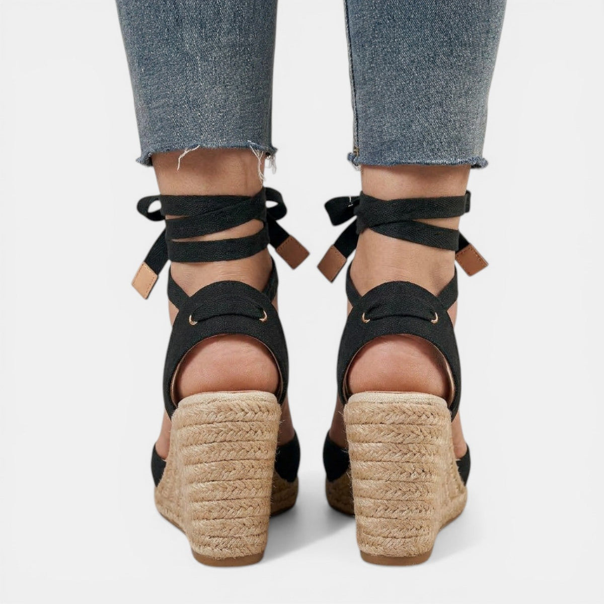 Strappy Closed Toe Ankle-Tie Wedge Heel Sandals