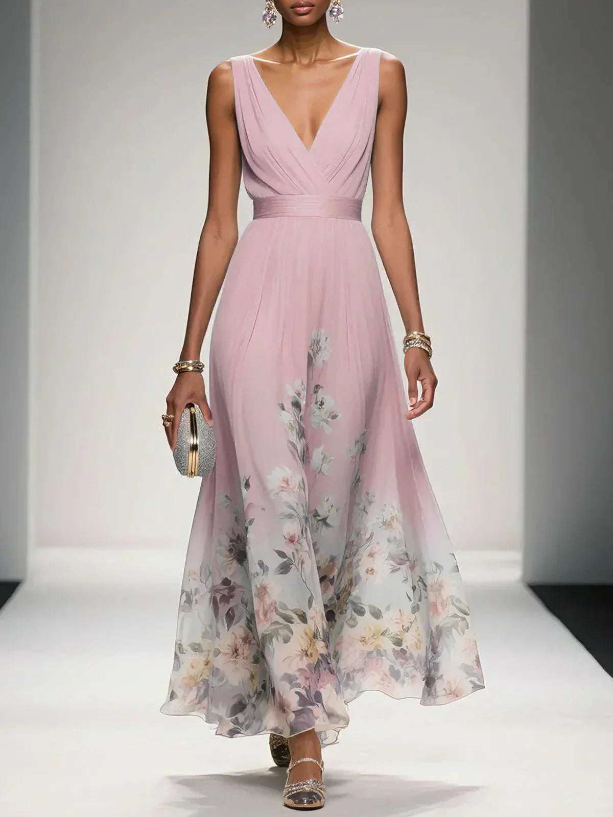 Women's Formal Floral Bridal Guest Dress - Pink