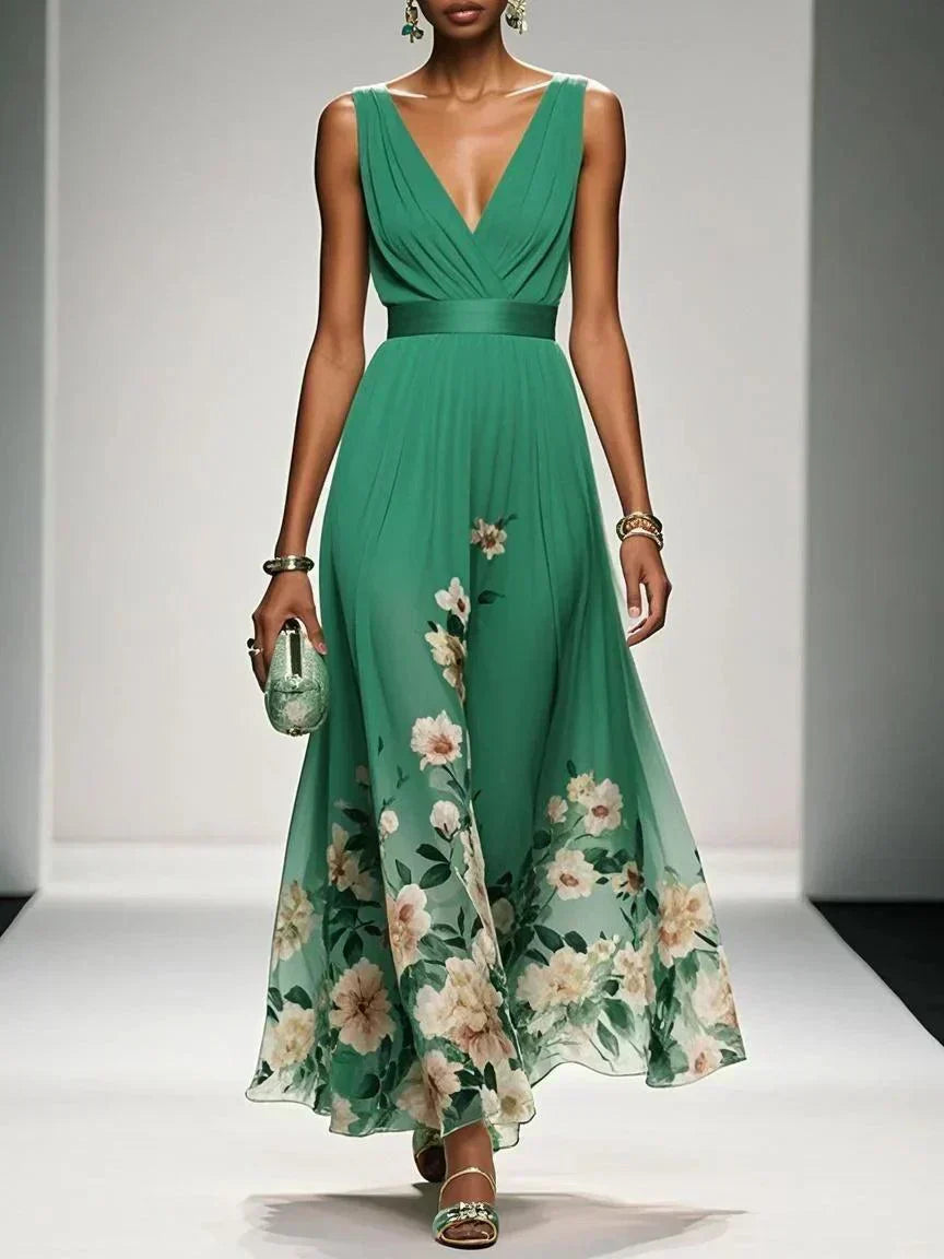 Women's Formal Floral Bridal Guest Dress - Green