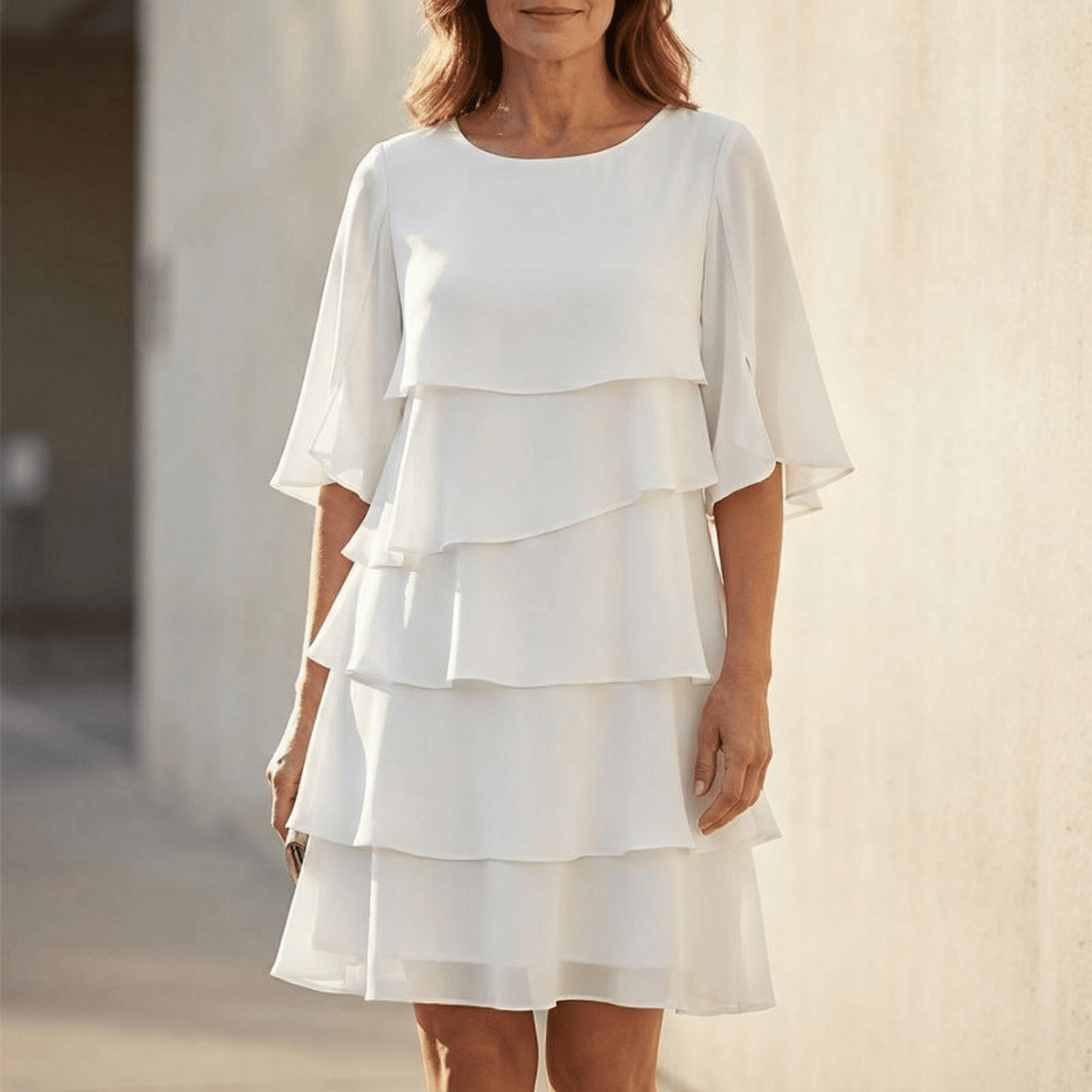 Women's Flutter Sleeve Mini Bridal Guest Dress - White