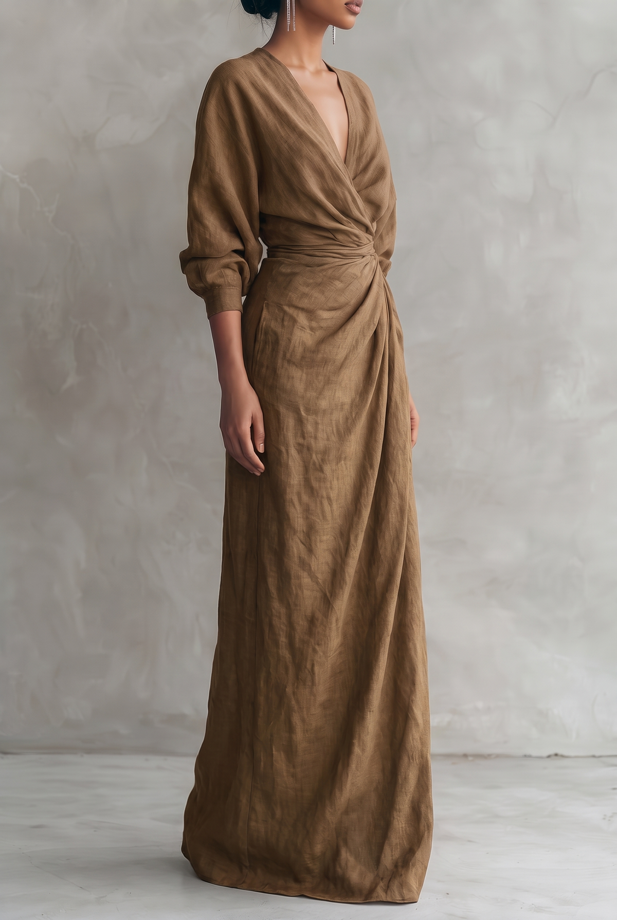 Women's Summer Wrap V-Neck Linen Maxi Dress
