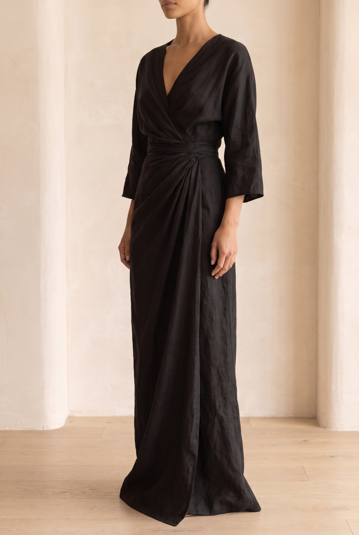 Women's Summer Wrap V-Neck Linen Maxi Dress