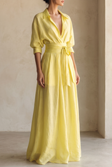 Aurora | Women's Cotton Linen Maxi Shirt Dress
