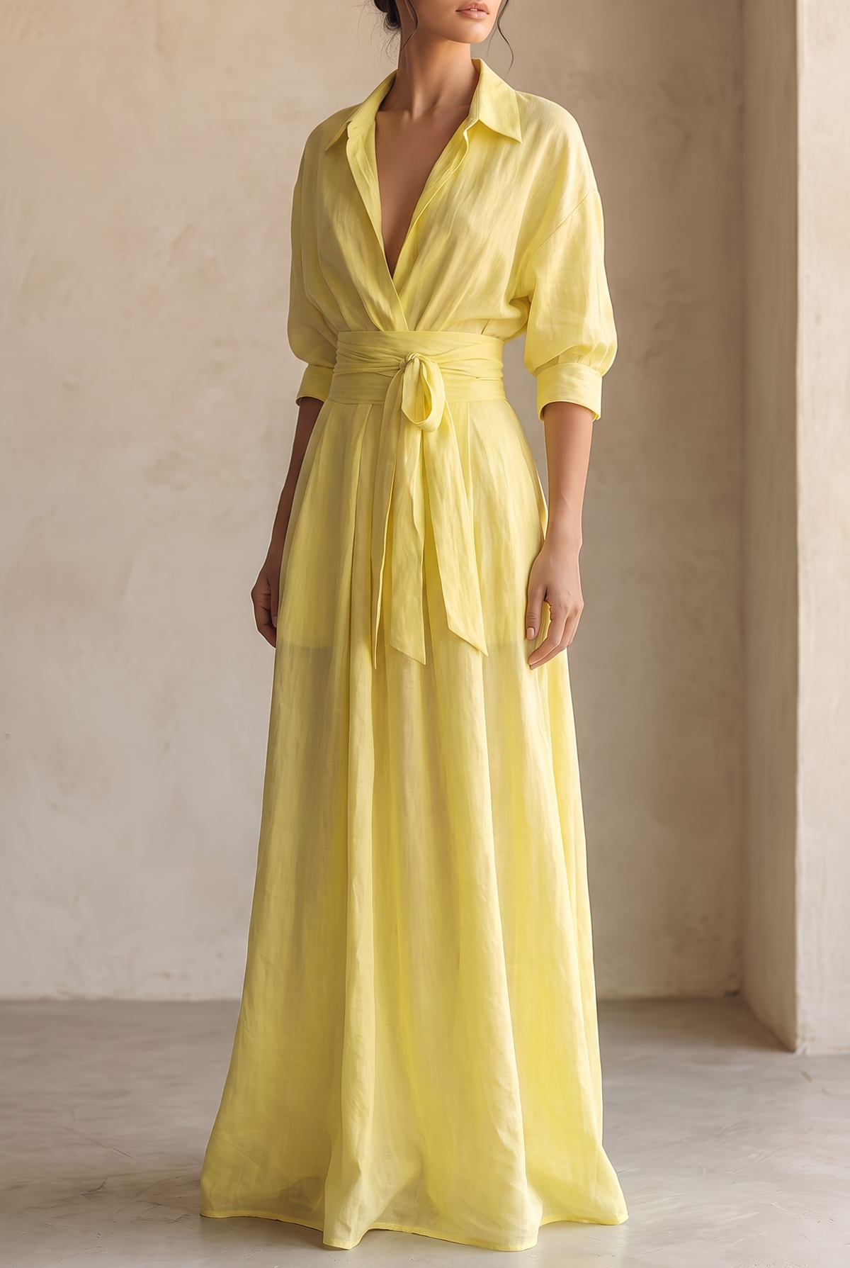 Women's Cotton Linen Maxi Shirt Dress