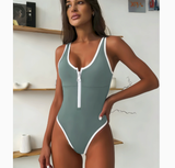 Wren | Women's Zip-Front Contrast Trim Swimsuit