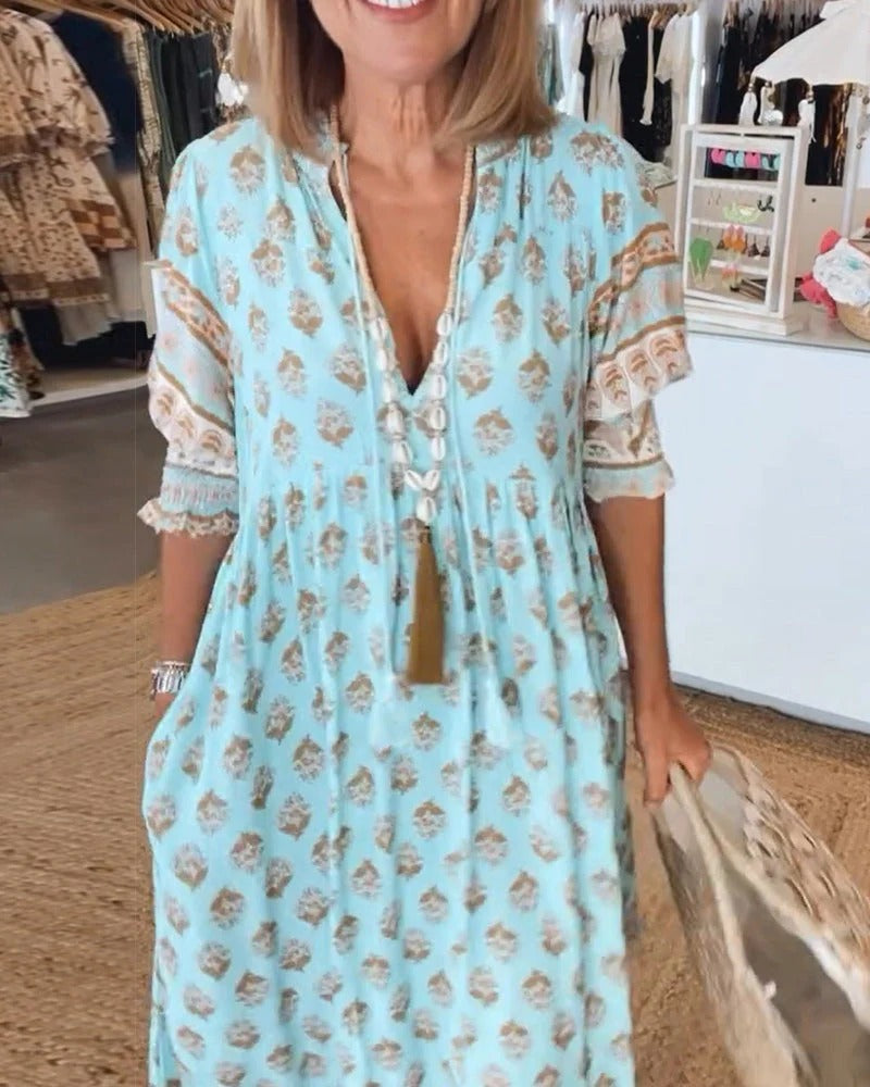 Eirlys | Women's Boho Print Midi Dress