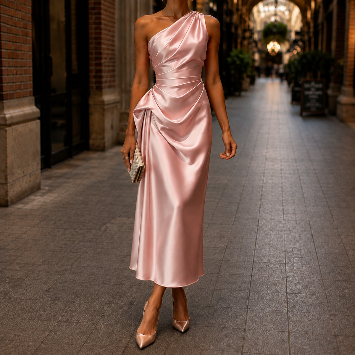Women's Formal Party Cocktail Midi Dress - Blush Pink