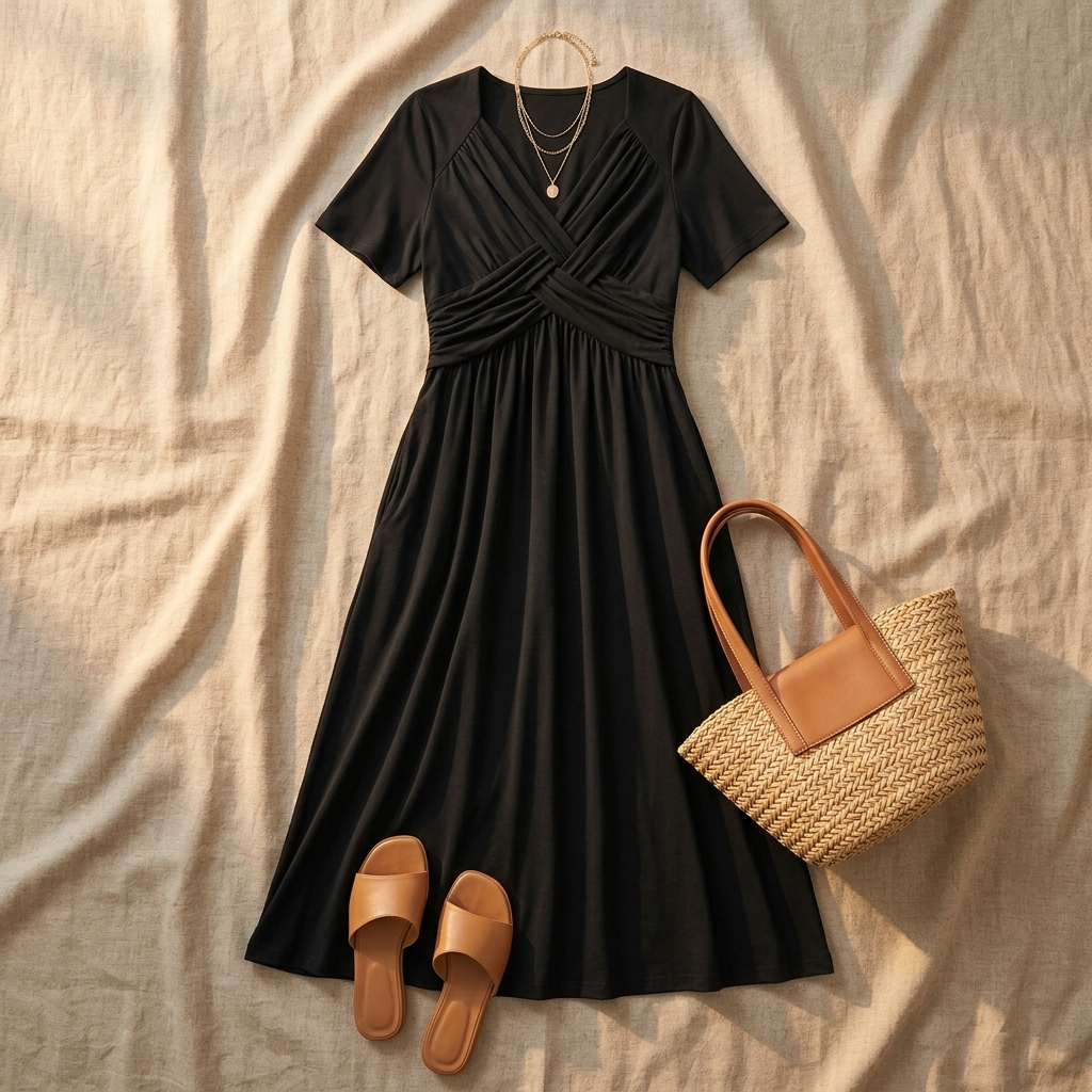 Women's Summer Crossover V-Neck Knit Midi Dress