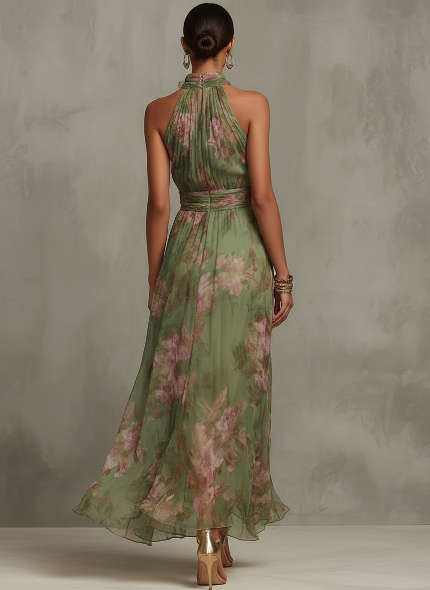 Women's Formal Floral Halter Maxi Dress