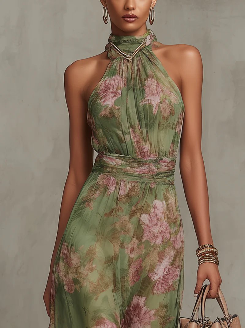 Women's Formal Floral Halter Maxi Dress