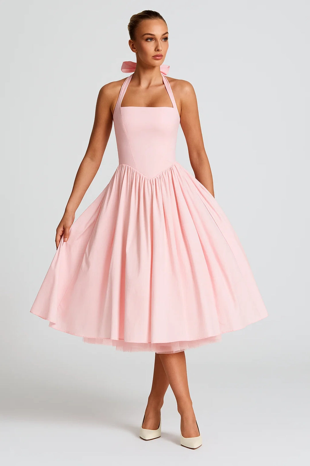Women's Formal Cocktail Halter Neck Dress - Pink