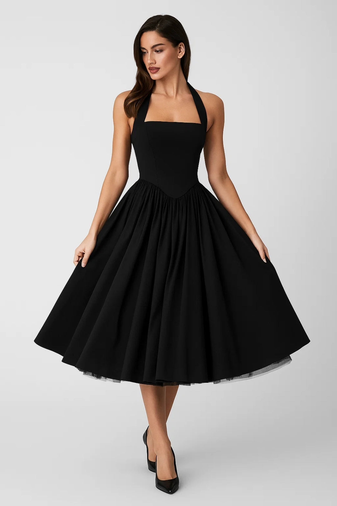 Women's Formal Cocktail Halter Neck Dress - Black