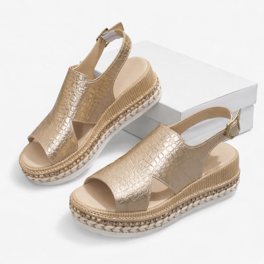 Women's Metallic Strappy Platform Wedge Heel Sandals