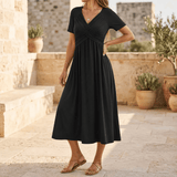 Giselle | Women's Summer Crossover V-Neck Knit Midi Dress