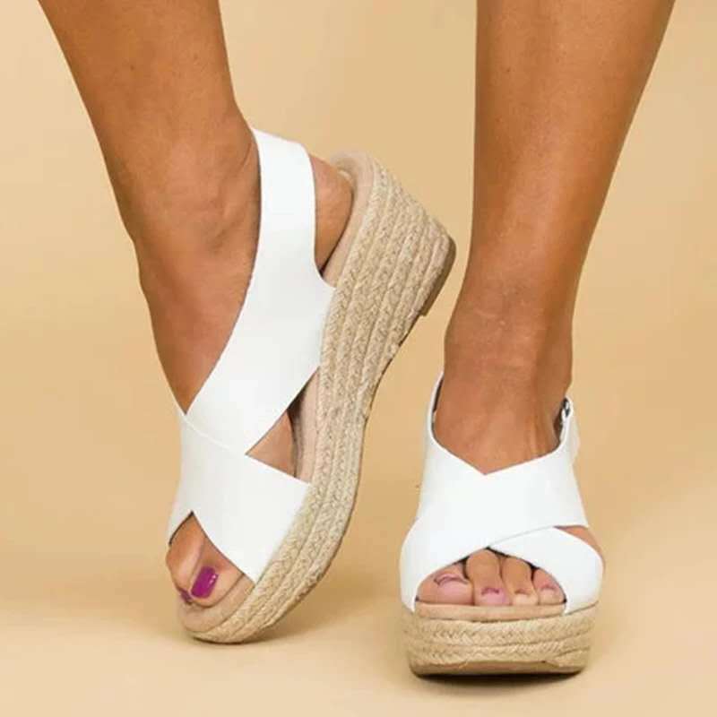 Women's Strappy Breathable Espadrille Wedge Heel Sandals - Brown